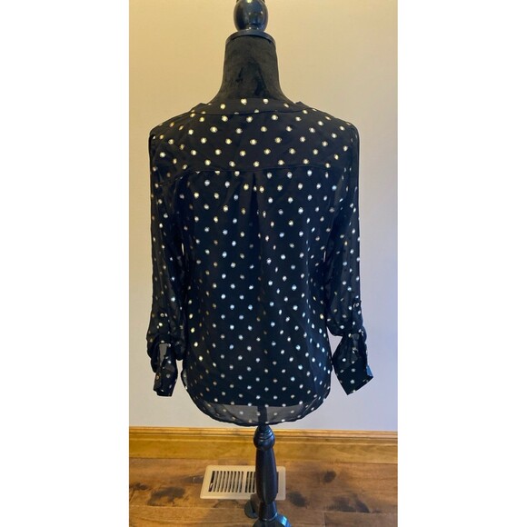 The Limited Sheer Blouse Top Size Small  Black w/ Gold Sparkle Dots  V Neck - Picture 5 of 12